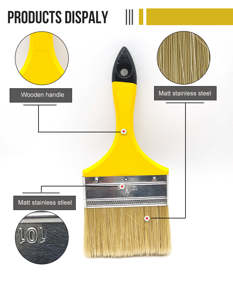 Yellow wooden handle bristle filament paintbrush for most of the paint(图2)